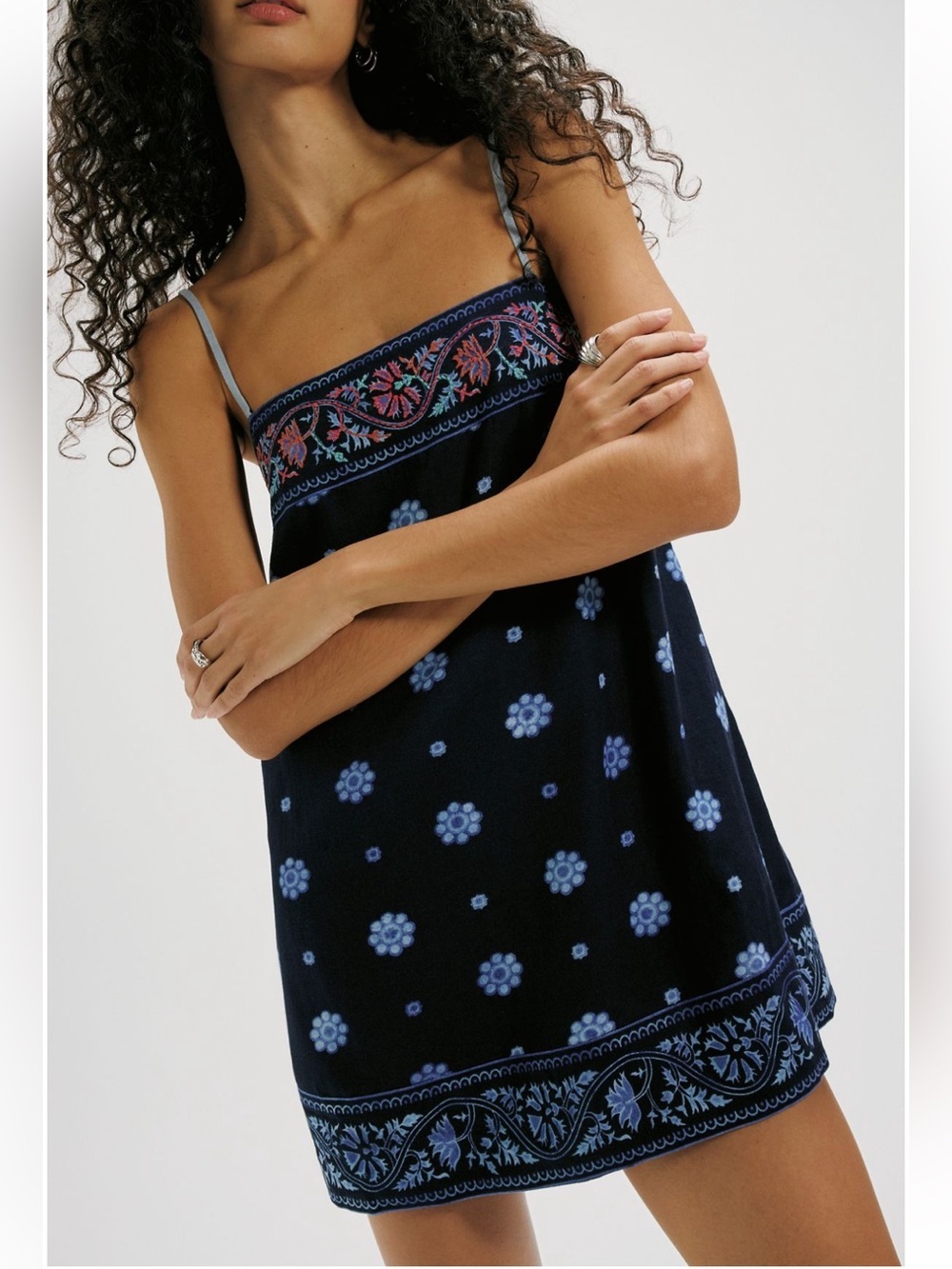 new Free People Bali take me with you mini dress in Indigo combo paisley floral